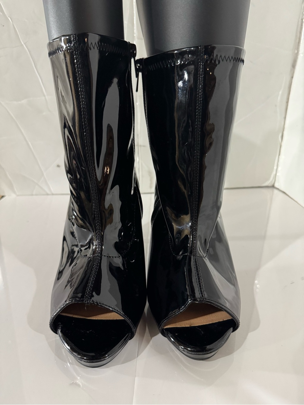 Torrid Black Patent Peep-Toe Heeled Ankle Boots Size 11WW